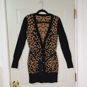 Premise Womens Leopard Print Cardigan Sweater S Wool Blend Bohemia